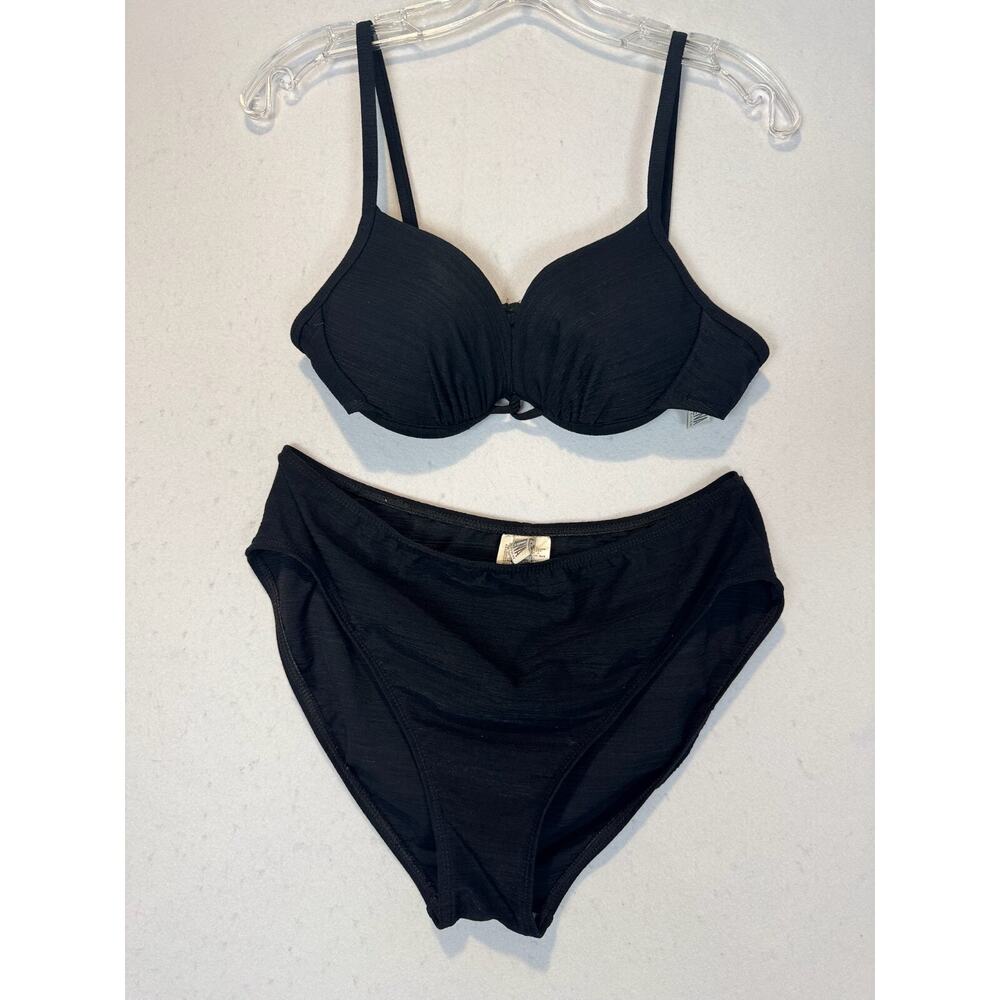 Vtg Athena Black Bikini Sz 12 Top Push Up Top High Cut Bottoms